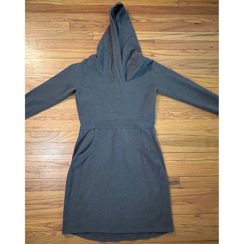 Athleta Charcoal Gray Empire Waist Cooldown Hoodie Sweatshirt Mini Dress Women S